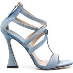 Sandalias azules de tela de cuero con cremallera con tacón más de 9cm ERMANNO SCERVINO talla 39 para mujer 