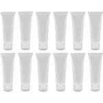 12 tubos de plástico transparente y rellenables, vacíos, de 100 ml, para cosméticos, botellas de aseo de viaje, con tapa para champú y gel de ducha, loción corporal de limpieza facial