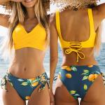 Bikinis completos amarillos de poliester tallas grandes transpirables sexy floreados con motivo de flores talla M para mujer 