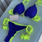 Bikinis completos azules de poliester sexy acolchados fruncido talla M para mujer 