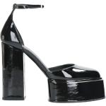 Sandalias negras de cuero de tiras de punta redonda con tacón más de 9cm talla 35 para mujer 
