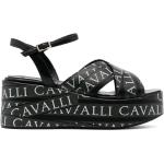 Sandalias negras de piel de cuña rebajadas con tacón de cuña con logo Roberto Cavalli talla 38 para mujer 