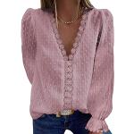 Blusas rosas de gasa de manga larga manga larga formales de encaje talla M para mujer 