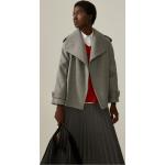 Abrigos cortos grises de lana rebajados con escote cruzado con cinturón talla L para mujer 