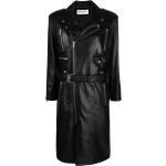 Abrigos negros de cuero de piel  manga larga Saint Laurent Paris con cinturón talla M para mujer 