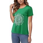 Camisetas estampada verdes de poliester de verano tallas grandes con cuello redondo informales con motivo de girasol talla XXL para mujer 