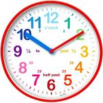 Acctim Wickford 22524 Kids Reloj de Pared para niños, para enseñar la Hora, con Esfera de Cuarzo y los Colores del arcoíris, Rojo, 20 cm