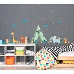 Adhesivo de pared para niños, decoración de habitación infantil, diseño de animales indios bajo cielo estrellado, 60 x 90 cm