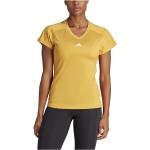 Camisetas deportivas amarillas de poliester con escote V con logo adidas Essentials talla XS de materiales sostenibles para mujer 