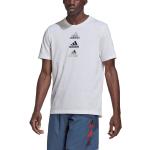 Camisetas deportivas blancas de poliester rebajadas tallas grandes con cuello redondo con logo adidas talla XXL de materiales sostenibles para hombre 