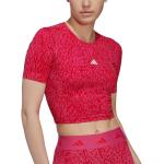 Camisetas rosas de poliester de compresión rebajadas con cuello redondo de camuflaje adidas talla S de materiales sostenibles para mujer 