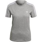 Camisetas deportivas grises con cuello redondo transpirables con rayas adidas Essentials talla XL de materiales sostenibles para mujer 