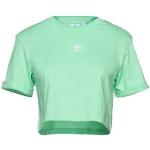 Camisetas verdes de algodón de manga corta manga corta con cuello redondo de punto adidas Originals con bordado de materiales sostenibles para mujer 