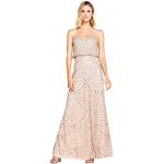 Adrianna Papell Women's Long Beaded Blouson Gown, Taupe/Pink, 4