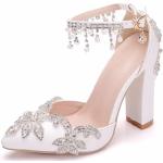 Zapatos blancos de sintético de novia con tacón más de 9cm de encaje con borlas talla 37 para mujer 