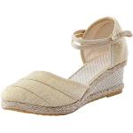 Sandalias beige de cuero tipo botín con cremallera de punta redonda de encaje con lentejuelas talla 39 para mujer 