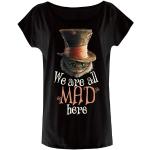 Camisetas negras de algodón de algodón  Alicia en el país de las maravillas Gato de Cheshire con cuello barco talla M para mujer 