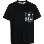 Camisetas negras de algodón de manga corta manga corta con cuello redondo con logo VERSACE Jeans Couture para hombre 