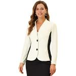 Allegra K Chaqueta de traje de oficina para mujer, con botones, manga larga, sin cuello, color de contraste, blanco, 40