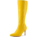 Botas altas amarillas de sintético con tacón de aguja de punta puntiaguda acolchadas Allegra K talla 37 para mujer 