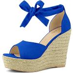 Sandalias azules de goma de tiras de punta abierta con tacón más de 9cm informales Allegra K talla 38 para mujer 