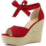 Sandalias rojas de goma de tiras de punta abierta con tacón más de 9cm informales Allegra K talla 37 para mujer 