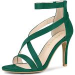 Sandalias verdes de sintético de tiras con tacón de aguja de punta abierta oficinas Allegra K talla 40 para mujer 