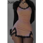 AltGoth Fairycore Y2k Pink Dress Women Sexy E-girl Lace Patchwork Strapless Dress Streetwear Harajuku Emo Alternative Clothes