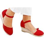 Sandalias rojas de piel de cuña informales talla 39 para mujer 