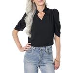 Blusas negras media manga con cuello alto formales con volantes talla XL para mujer 