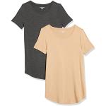 Camisetas marrones de viscosa de manga corta manga corta con cuello redondo de punto talla XS de materiales sostenibles para mujer 