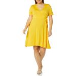 Vestidos dorados de viscosa de manga corta de verano manga corta con escote cruzado informales de punto talla XL de materiales sostenibles para mujer 