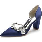 Zapatos azules de cuero de tacón informales para mujer 