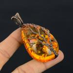 Ámbar naranja de metal hecho a mano para mujer 