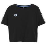 Camisetas negras de poliester de manga corta manga corta con cuello redondo con logo Arena talla XS para mujer 