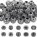 ASTER 60 cuentas de metal de 12 mm, redondas, de plata antigua, espaciador, perlas tibetanas, para enhebrar, cuentas para manualidades, joyas, pulseras y fabricación de joyas