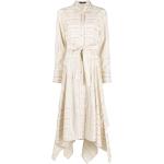 Vestidos beige de algodón de manga larga rebajados manga larga con escote asimétrico con rayas JOSEPH talla L para mujer 