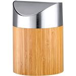 axentia Bonja 116809 - Minicubo de basura decorativo para baño (bambú y acero inoxidable, acabado cepillado mate, con tapa basculante, 0,8 L, 12 x 12 x 16,5 cm), color plateado y madera