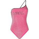 Bañadores deportivos rosas de poliamida rebajados con logo Karl Lagerfeld asimétrico talla XS para mujer 