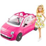 Barbie con su Coche Fiat Muñeca Rubia con Vestido de Moda y vehículo Rosa de Juguete, Regalo para niñas y niños +3 años (Mattel HGV03)