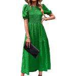 Vestidos verdes de poliester de verano de otoño con cuello redondo lavable a mano informales con volantes talla M para mujer 