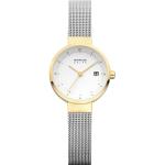 Relojes dorados de acero inoxidable de pulsera impermeables Solar Zafiro Bering para mujer 