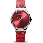 Relojes rojos de acero inoxidable de pulsera rebajados impermeables Cuarzo Zafiro analógicos Clásico Bering para mujer 