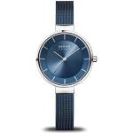 Relojes azules de acero inoxidable de pulsera rebajados impermeables Solar Zafiro analógicos Bering para mujer 