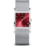 Relojes rojos de acero inoxidable de pulsera impermeables Cuarzo Zafiro analógicos Clásico Bering para mujer 
