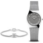 Relojes grises de acero inoxidable de pulsera Cuarzo brazalete Zafiro analógicos Clásico Bering para mujer 