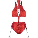 Bikinis halter rojos de poliamida rebajados serpiente con lazo para mujer 