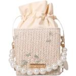 Bolsos blancos de perlas de mano con estampados floreados con perlas para mujer 