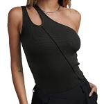 Camisetas negras de poliester un solo hombro sin mangas informales Talla Única para mujer 
