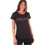Camisetas negras de algodón de algodón  rebajadas informales BLAUER talla L para mujer 